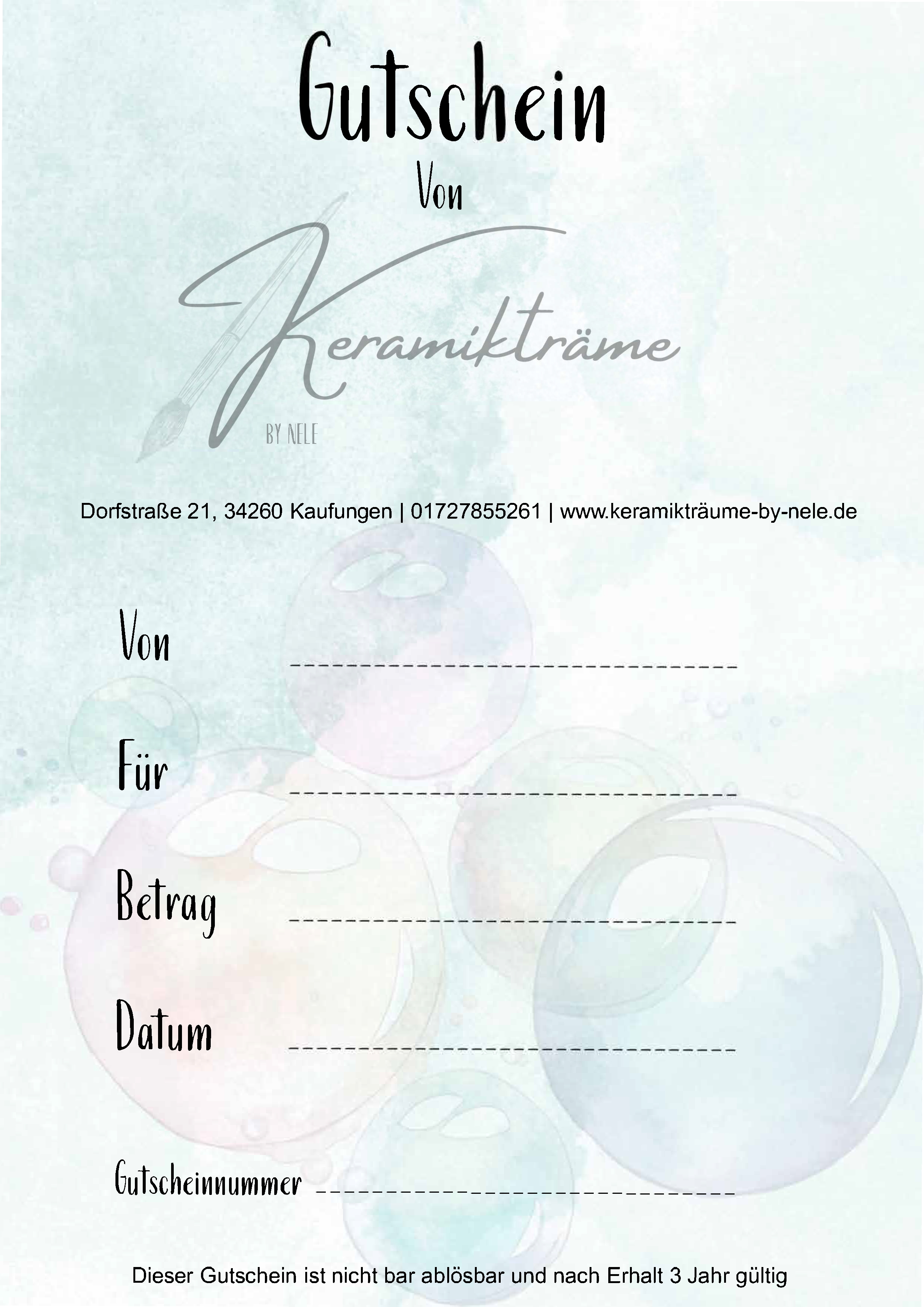 Beispielgutschein von Keramikträume by Nele